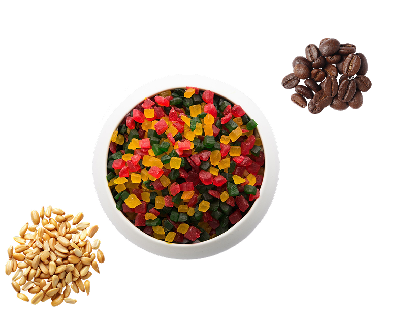 Fruits secs, fruits confits et décors pâtissiers